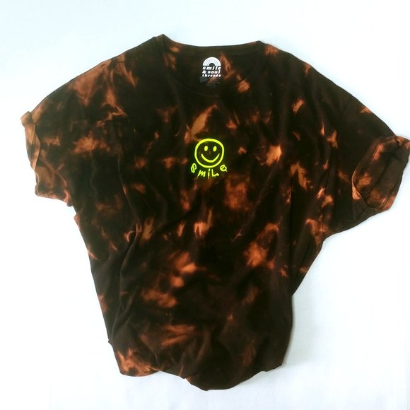hanes Tops - Smiley Face Neon Yellow Bleached T-Shirt